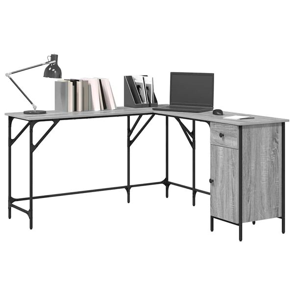 vidaXL Γραφείο Γκρι Sonoma 141x141x75 εκ. από Επεξεργασμένο Ξύλο