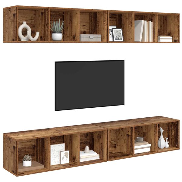 vidaXL Τηλεοπτική Κάβα Τοίχου 4 pcs Παλιό ξύλο 37 x 37 x 107.5 εκ