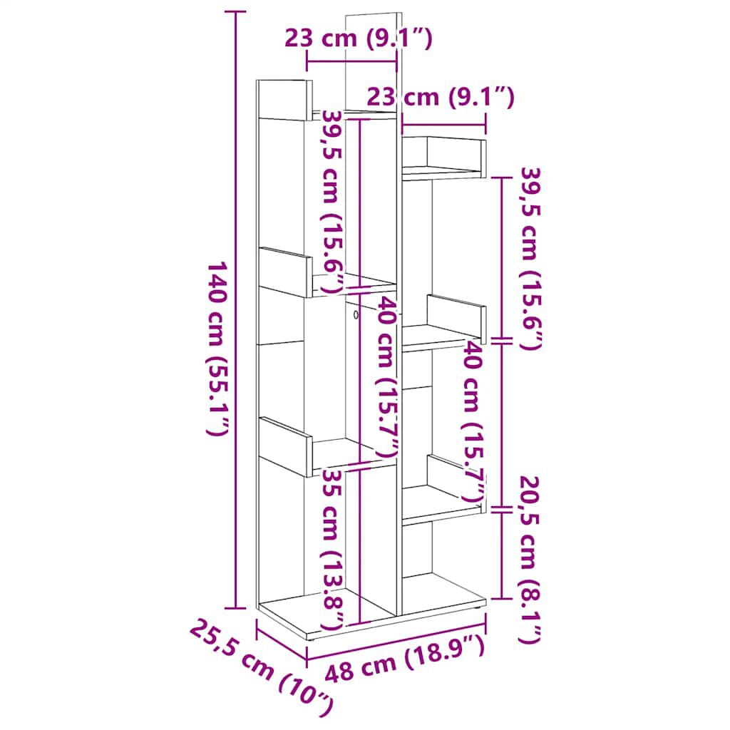 vidaXL Βιβλιοθήκη Αρτισιανή Δρυς 48x25,5x140 εκ. Επεξεργ. Ξύλο