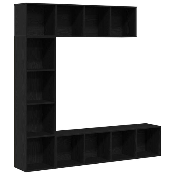 vidaXL Βιβλιοθήκη 3 pcs Μαύρη Οξυά 36 x 30 x 143 cm Επεξεργασμένο ξύλο