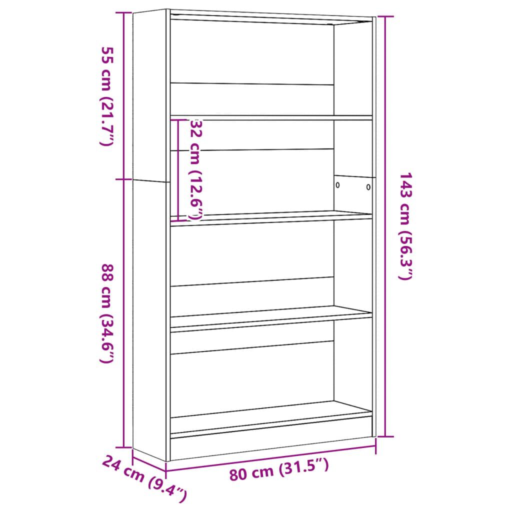 vidaXL Βιβλιοθήκη Καπνιστή Δρυς 80x24x143 εκ. από Επεξεργασμένο Ξύλο