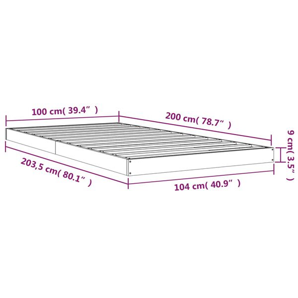 vidaXL Πλαίσιο Κρεβατιού 100 x 200 εκ. από Μασίφ Ξύλο Πεύκου