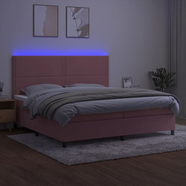 vidaXL &Kappa;&rho;&epsilon;&beta;ά&tau;&iota; Boxspring &mu;&epsilon; &Sigma;&tau;&rho;ώ&mu;&alpha; & LED &Rho;&omicron;&zeta; 200x200 &epsilon;&kappa;. &Beta;&epsilon;&lambda;&omicron;ύ&delta;&iota;&nu;&omicron;