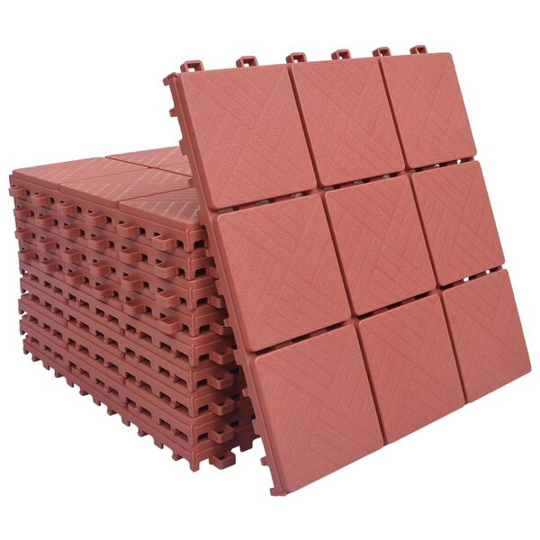 vidaXL Πλακάκια Deck 10 τεμ. Κόκκινα 30,5 x 30,5 εκ. Πλαστικά