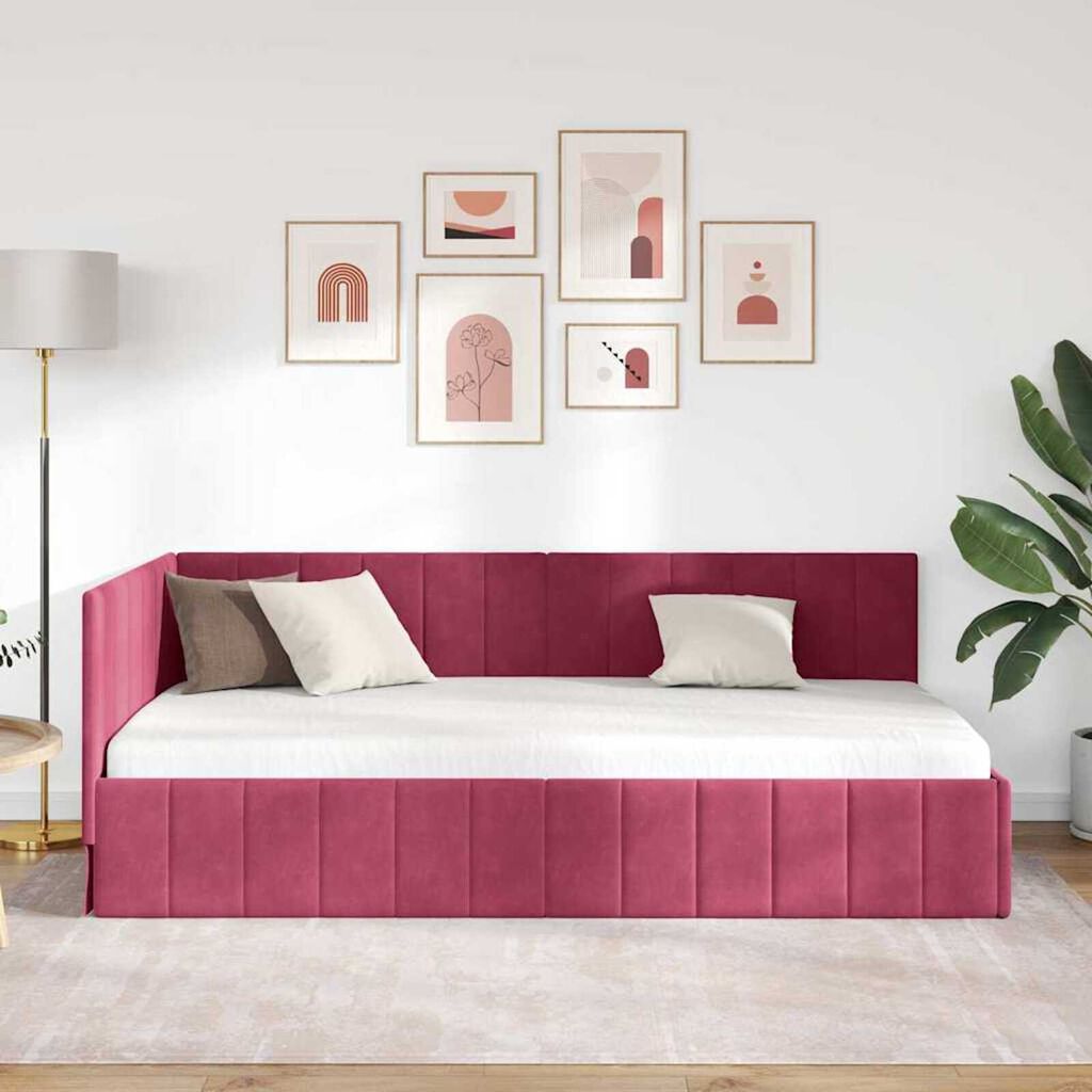 vidaXL Κρεβάτι Γωνίας με κεφαλάρι Μπορντό 90 x 190 cm Βελούδο