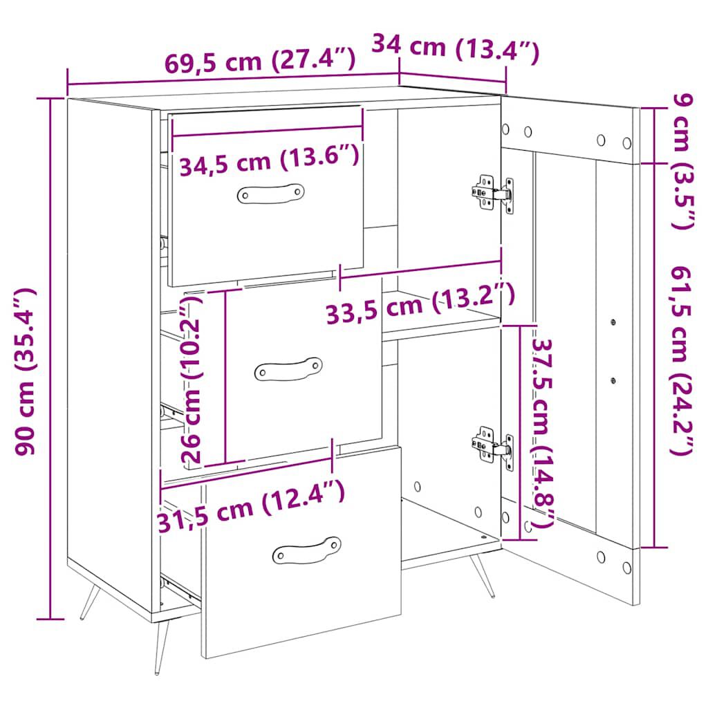 vidaXL Ντουλάπι Γκρι Sonoma 69,5 x 34 x 90 εκ. από Επεξεργασμένο Ξύλο