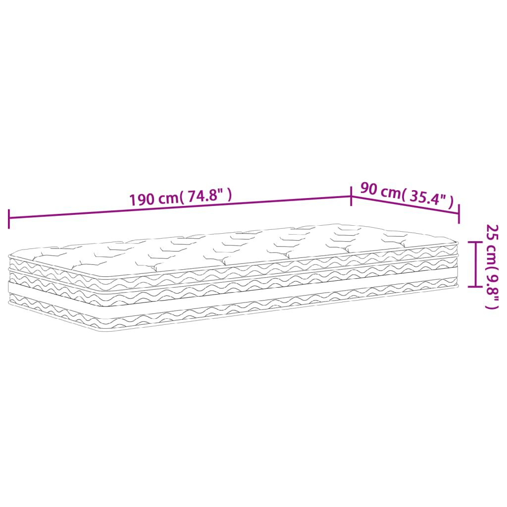 vidaXL Στρώμα με Pocket Springs Medium 90x190 εκ. Μονό