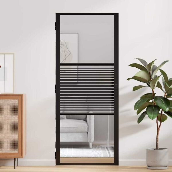 vidaXL Εσωτερική Πόρτα Μαύρο 83 x 201.5 cm Tempered γυαλί, Αλουμίνιο