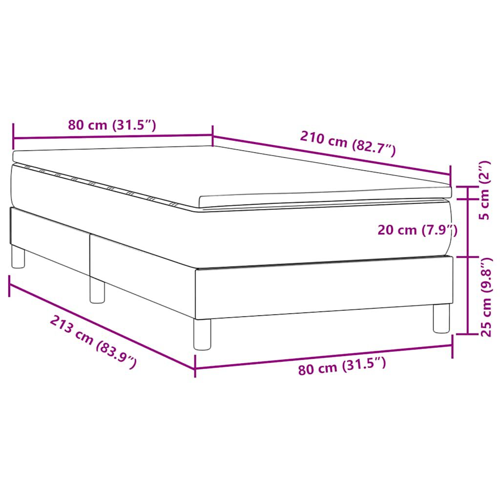 vidaXL Box Spring Κρεβάτι με στρώμα Σκούρο γκρι 80x210 εκ. Βελούδινο
