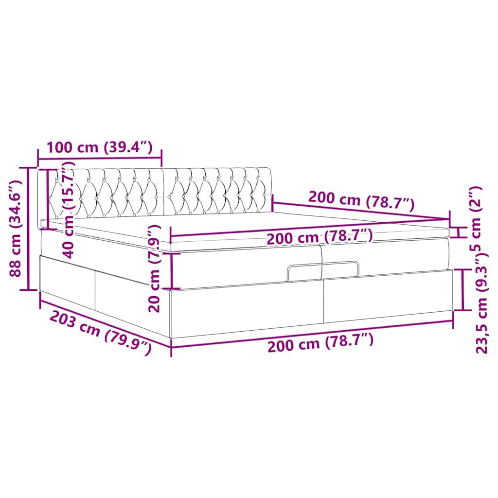 vidaXL Οθωμανικό κρεβάτι με στρώμα Σκούρο καφέ 200x200 cm Ύφασμα