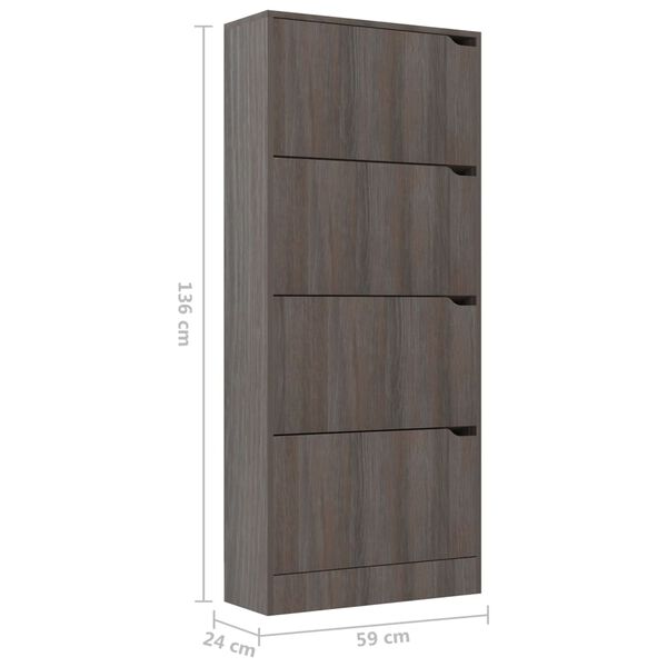 vidaXL Παπουτσοθήκη 4 Πόρτες Γκρι Sonoma Δρυς 59x24x136 εκ Επεξ. Ξύλο