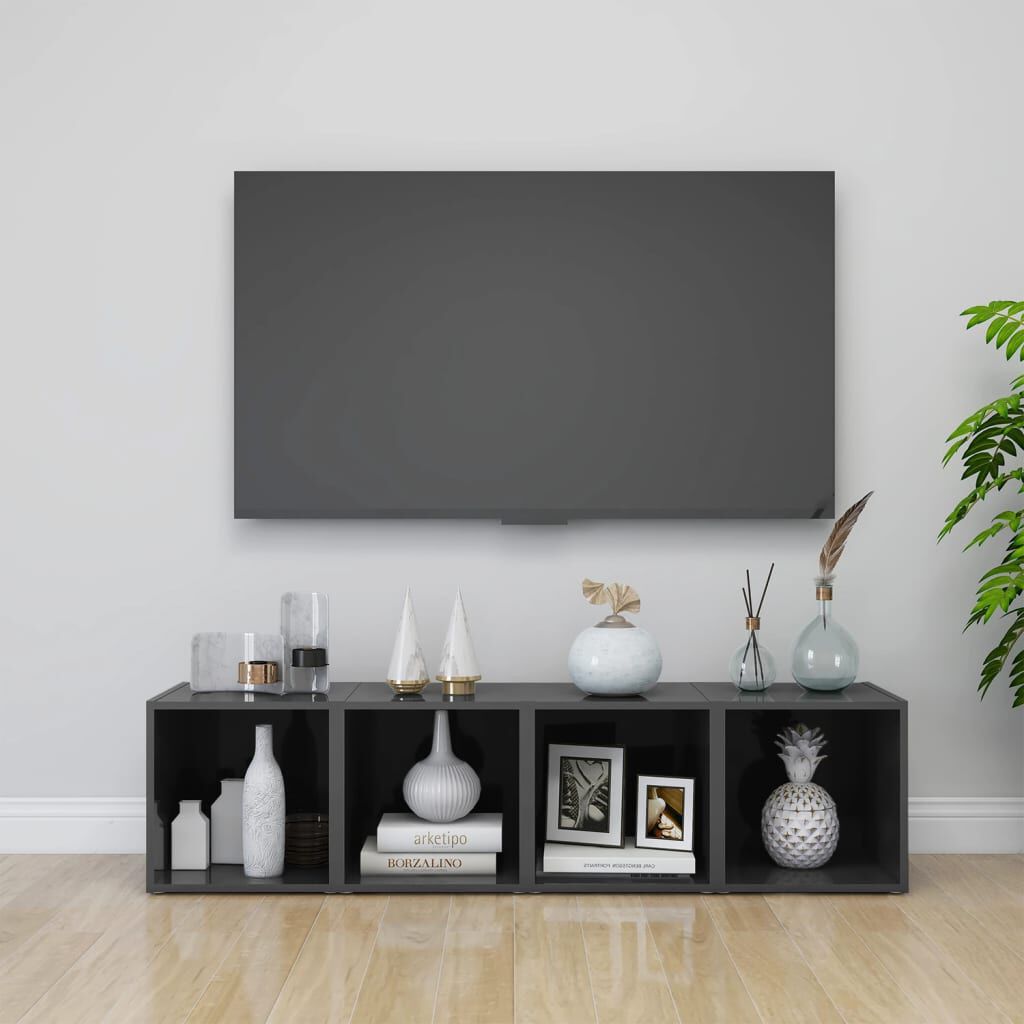 vidaXL Έπιπλα Τηλεόρασης 2 τεμ. Γυαλ. Γκρι 37 x 35 x 37εκ. Επεξ. Ξύλο