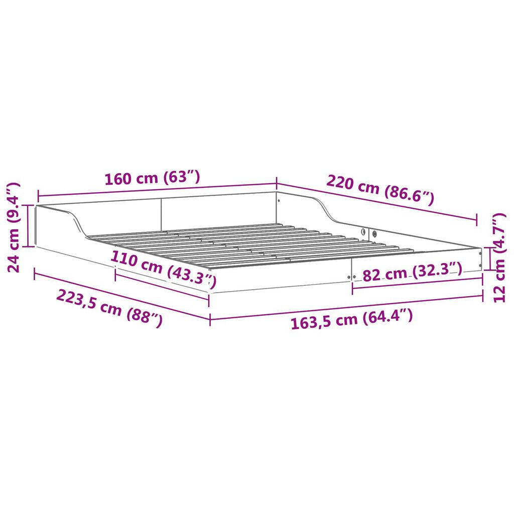 vidaXL Σκελετός Κρεβατιού Λευκό 160 x 220 cm ξύλο