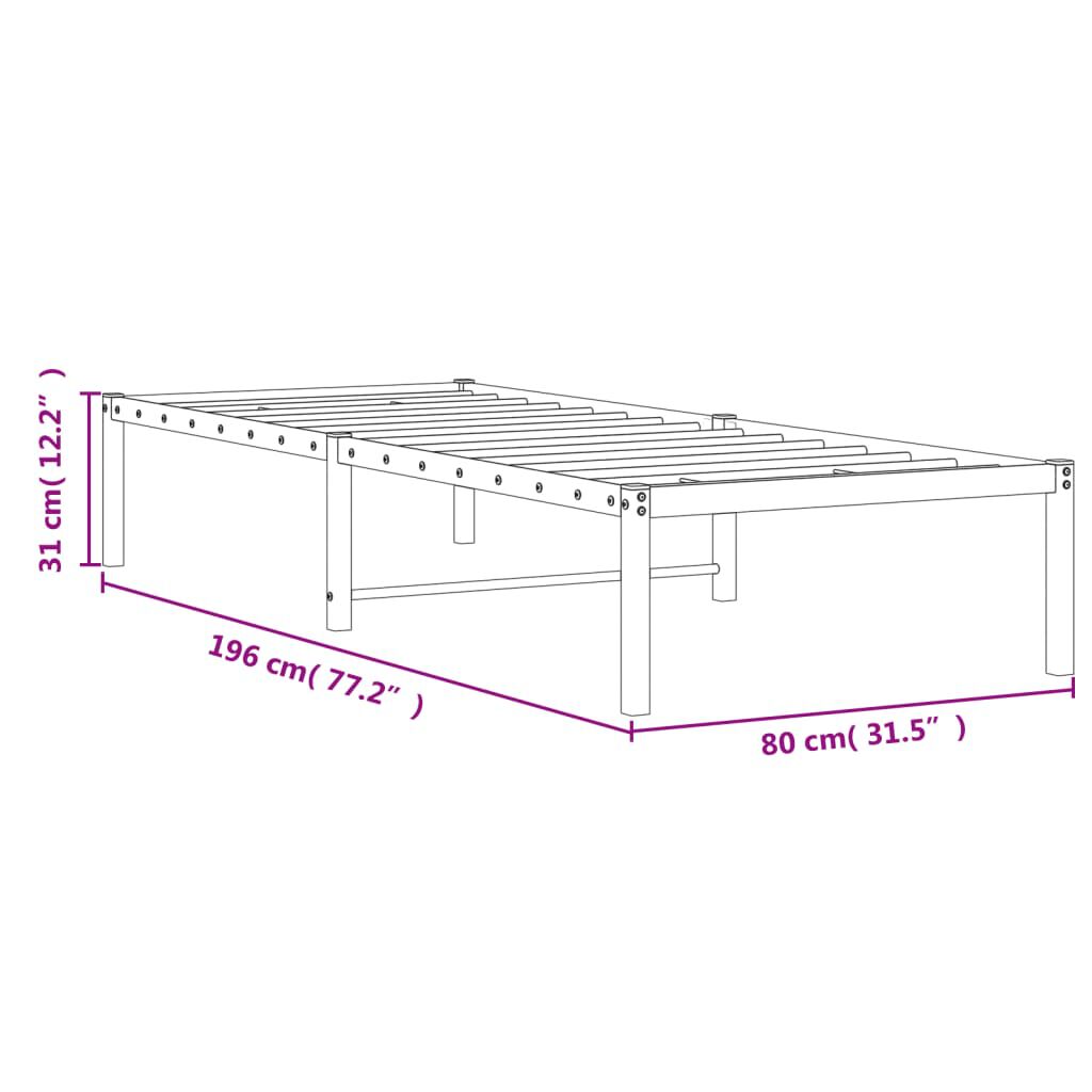 vidaXL Πλαίσιο Κρεβατιού Μαύρο 75 x 190 εκ. Μεταλλικό