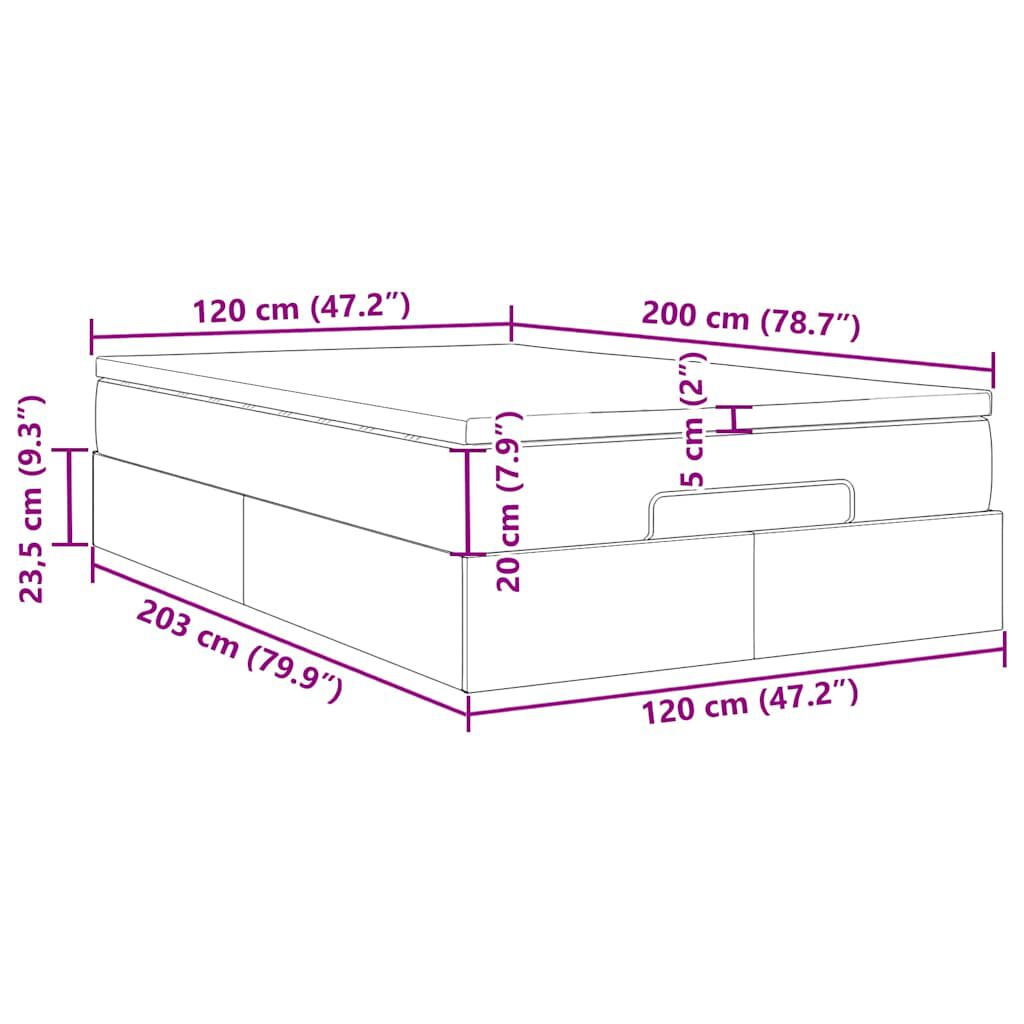 vidaXL Οθωμανικό κρεβάτι με στρώμα Γκρι 120x200cm Faux Leather