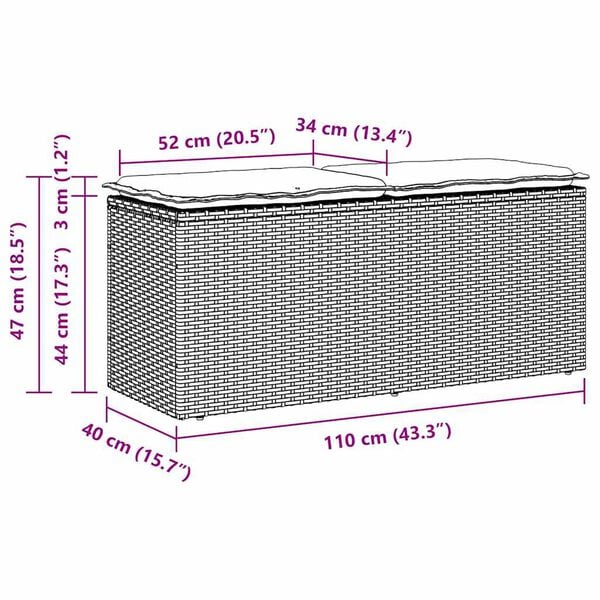 vidaXL Πάγκος κήπου με μαξιλάρι καφέ 110x40x44 cm Poly Rattan