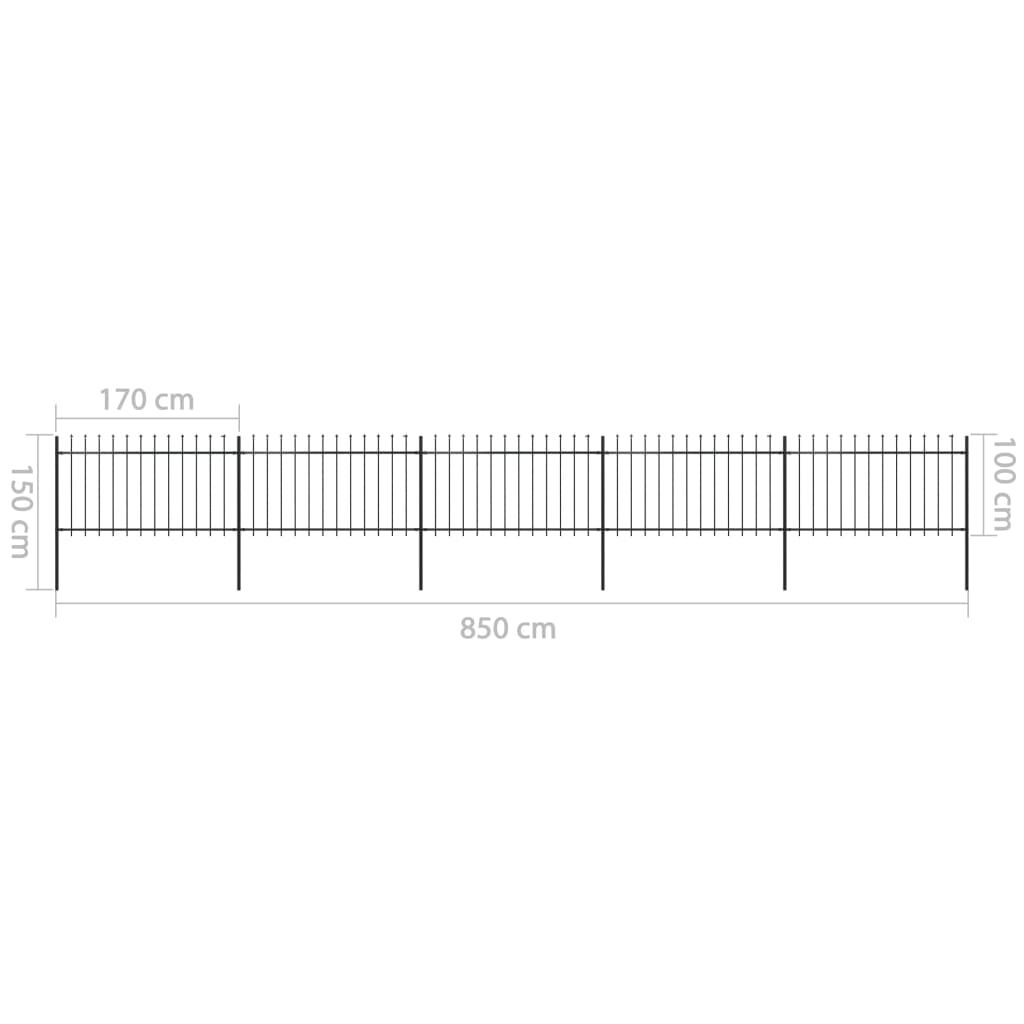 vidaXL Κάγκελα Περίφραξης με Λόγχες Μαύρα 8,5 x 1 μ. από Χάλυβα
