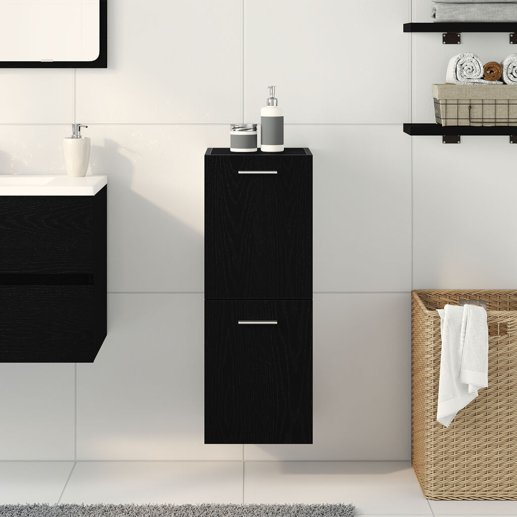 vidaXL Ντουλάπι Τοίχου Μπάνιου Μαύρη Δρυς 30x30x80 εκ, Κατασκευασμένο από Ξύλο