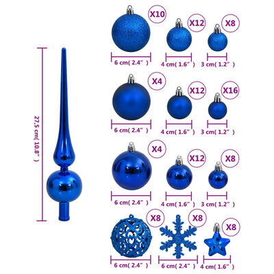 vidaXL Σετ Μπάλες Χριστουγεννιάτικες 111 τεμ. Μπλε από Πολυστυρένιο
