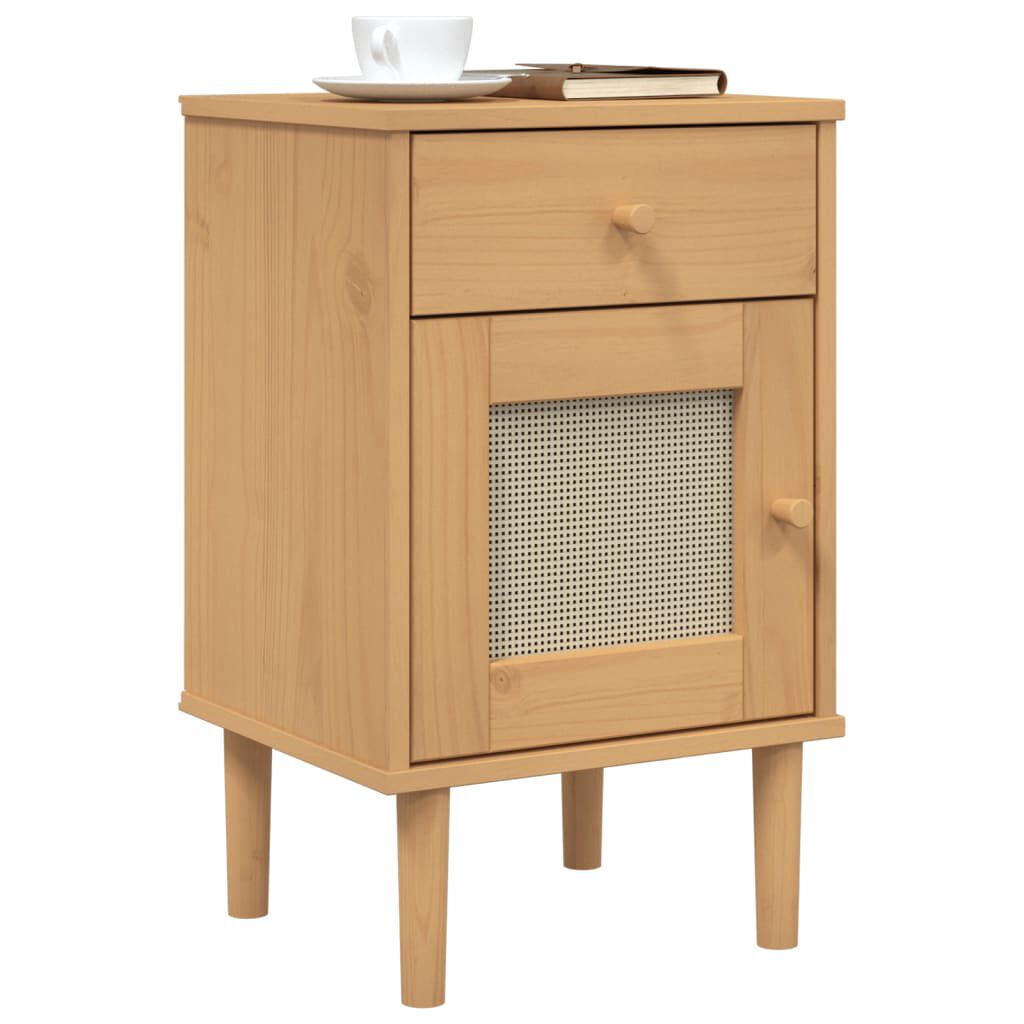 vidaXL Κομοδίνο SENJA Καφέ Όψη Ρατάν 40x35x65εκ. από Μασίφ Ξύλο Πεύκου