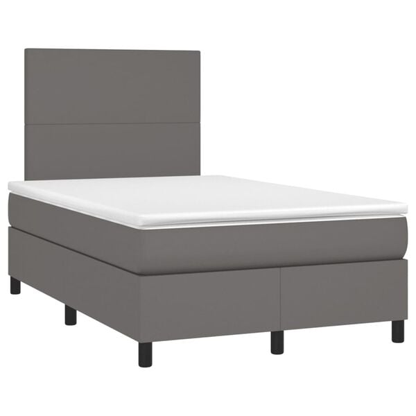 vidaXL Κρεβάτι Boxspring με Στρώμα Γκρι 120x190εκ. από Συνθετικό Δέρμα