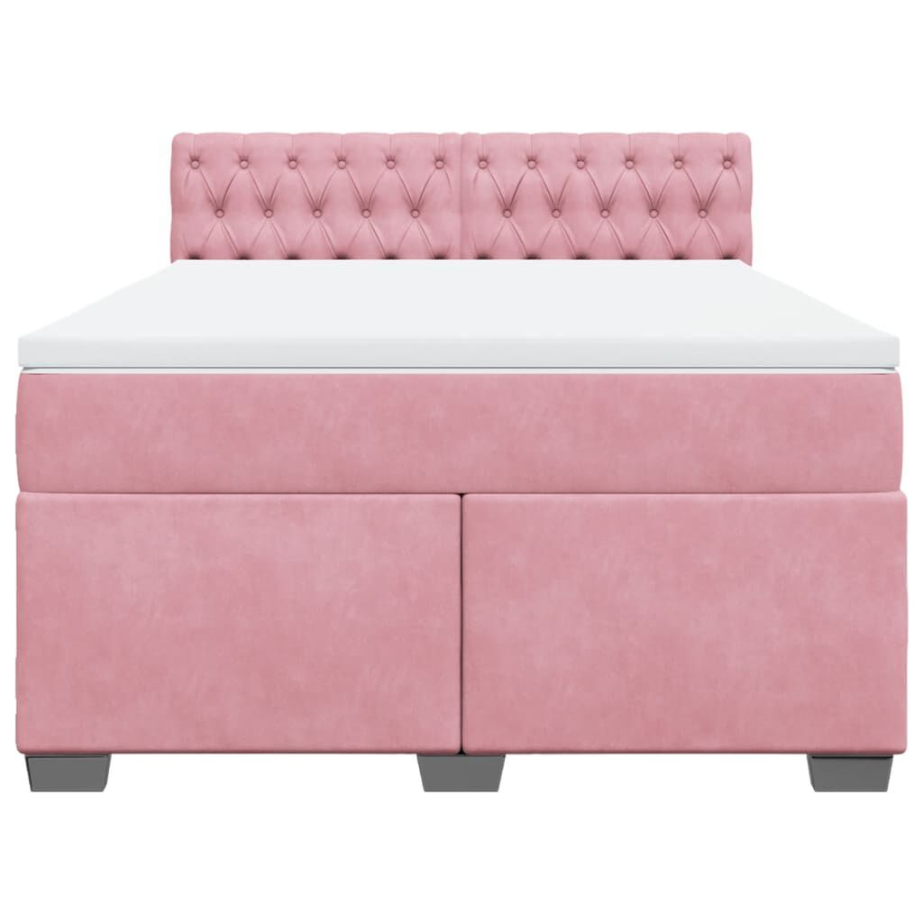 vidaXL Κρεβάτι Boxspring με Στρώμα Ροζ 160x200 εκ. Βελούδινο
