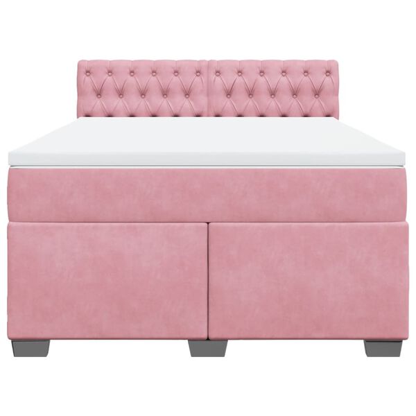 vidaXL Κρεβάτι Boxspring με Στρώμα Ροζ 160x200 εκ. Βελούδινο