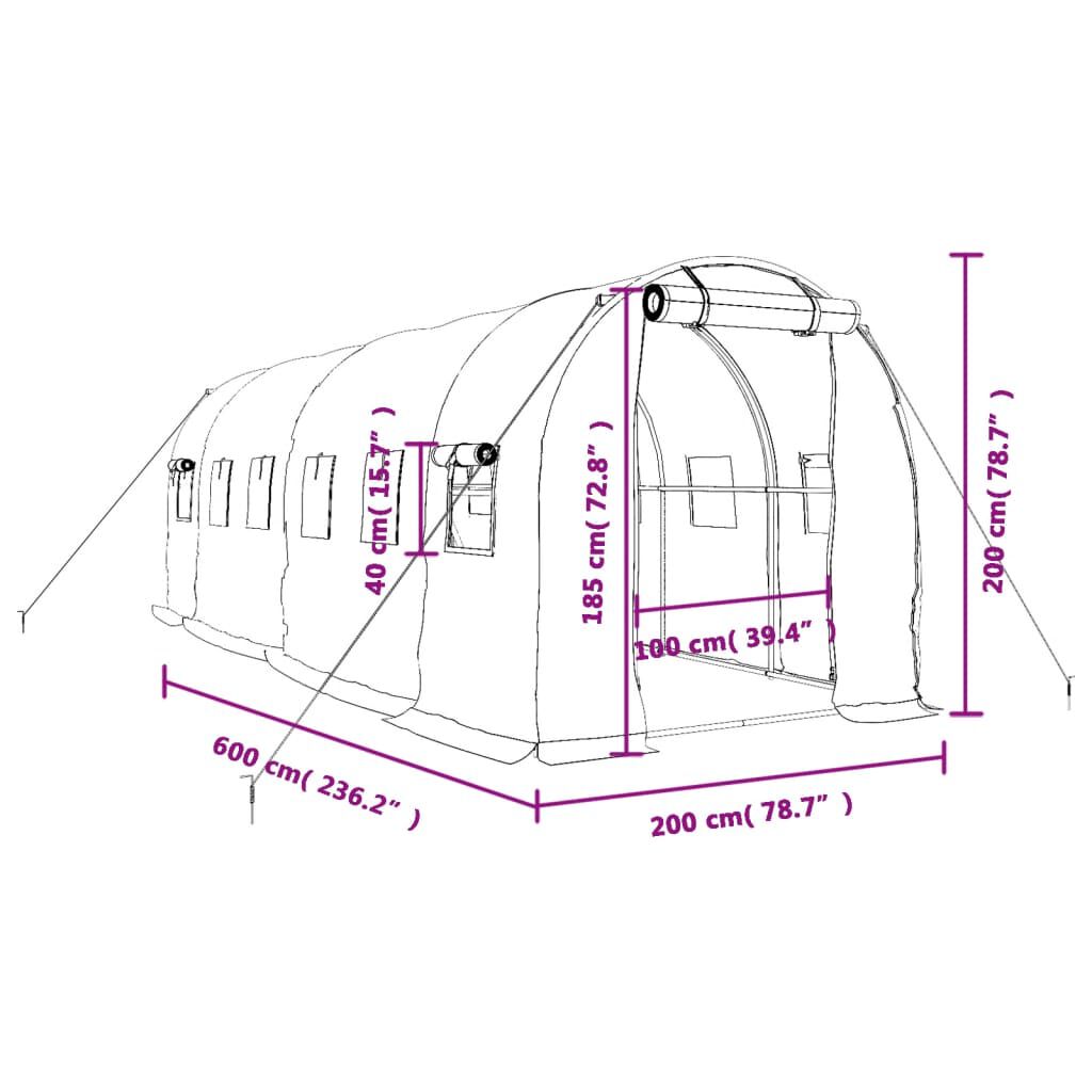 vidaXL Θερμοκήπιο με Ατσάλινο Πλαίσιο Λευκό 12 μ² 6 x 2 x 2 μ.
