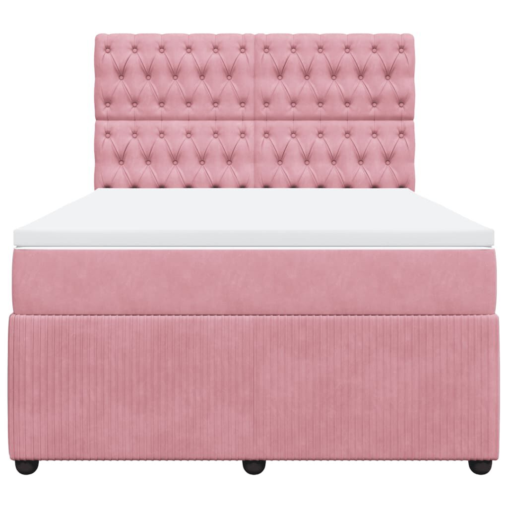 vidaXL Κρεβάτι Boxspring με Στρώμα Ροζ 140x190 εκ. Βελούδινο