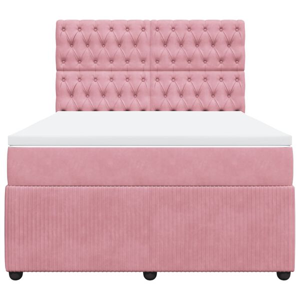 vidaXL Κρεβάτι Boxspring με Στρώμα Ροζ 140x190 εκ. Βελούδινο