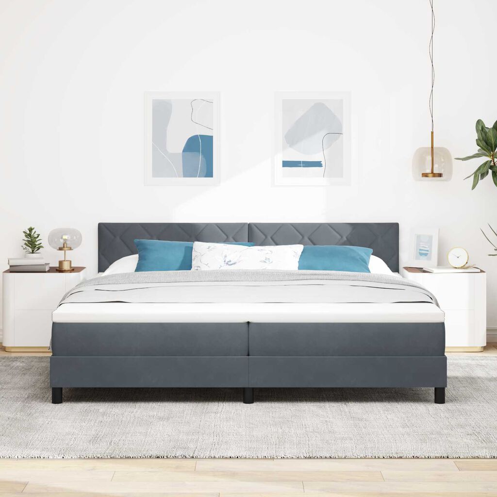 vidaXL Κρεβάτι Box Spring με Ματράς & LED Σκούρο Γκρι 200x200 εκ. Βελούδο
