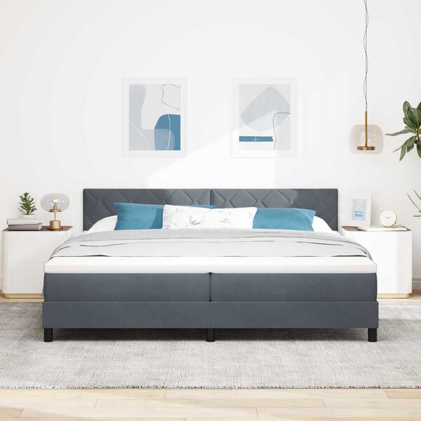 vidaXL Κρεβάτι Box Spring με Ματράς & LED Σκούρο Γκρι 200x200 εκ. Βελούδο