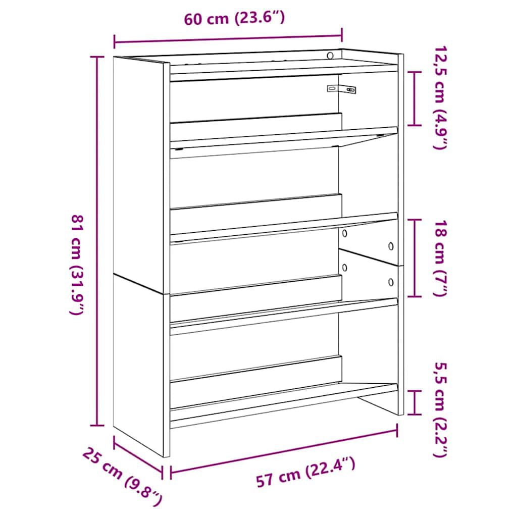 Ράφι παπουτσιών vidaXL Λευκό 60x25x81 cm Κατασκευασμένο ξύλο