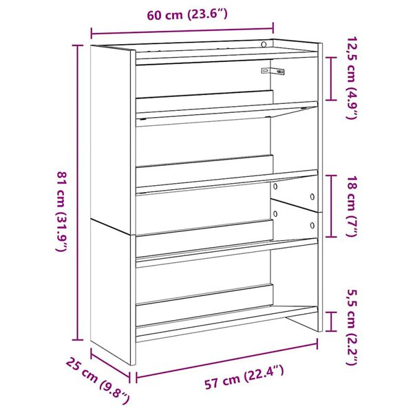 Ράφι παπουτσιών vidaXL Λευκό 60x25x81 cm Κατασκευασμένο ξύλο