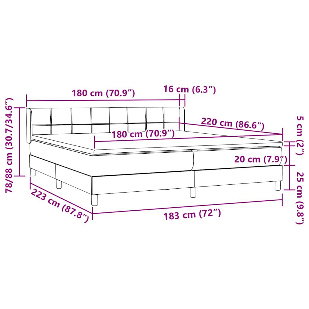 vidaXL Box Spring Κρεβάτι με στρώμα Σκούρο γκρι 180x220 εκ. Βελούδινο