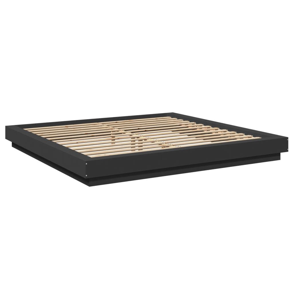 vidaXL Πλαίσιο Κρεβατιού με LED Μαύρο 180 x 200 εκ. Επεξ. Ξύλο