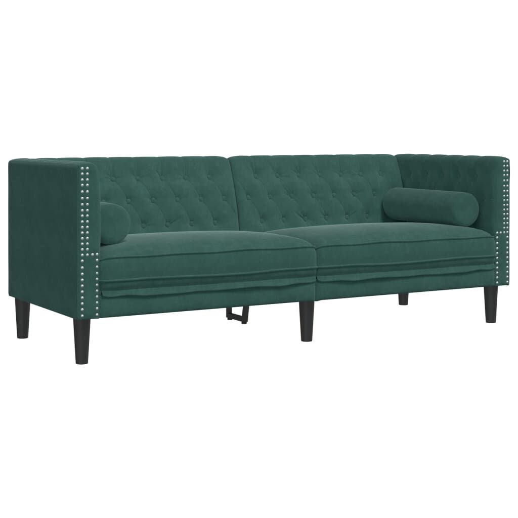 vidaXL Καναπές Τριθέσιος Chesterfield + Στηρίγματα Σκ. Πράσινο Βελούδο