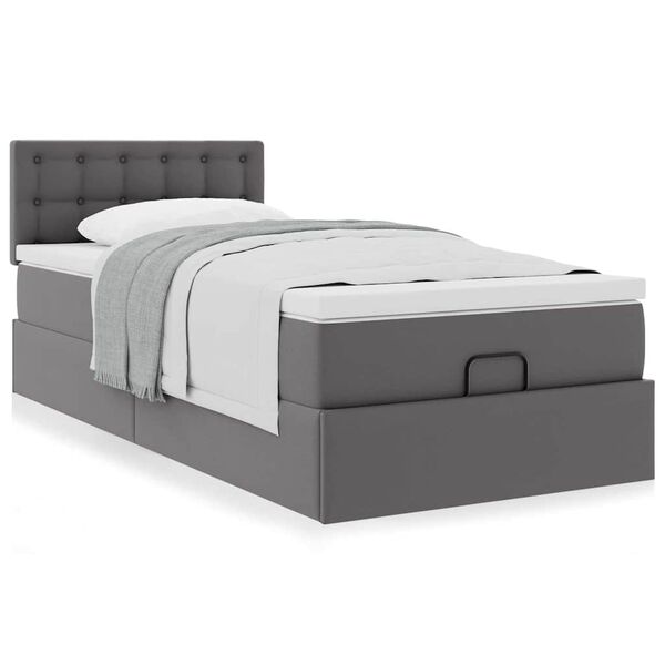 vidaXL Οθωμανικό κρεβάτι με στρώμα Γκρι 90x200cm Faux Leather
