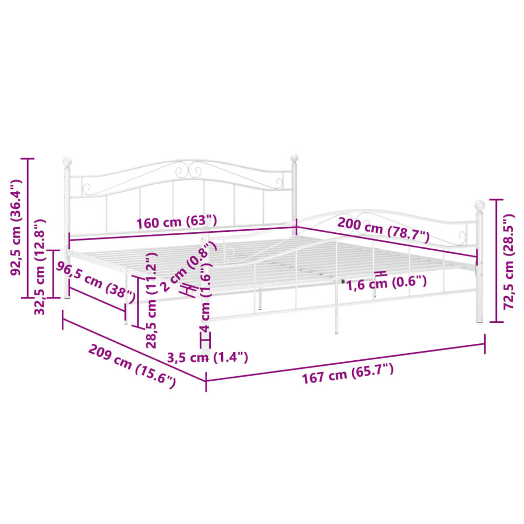 vidaXL Πλαίσιο Κρεβατιού Λευκό 160 x 200 εκ. Μεταλλικό