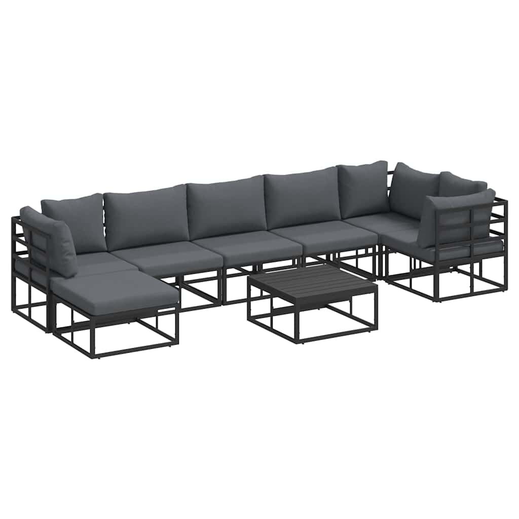 Σετ Καναπέ Κήπου με μαξιλάρι 8 pcs Μαύρο Αλουμίνιο