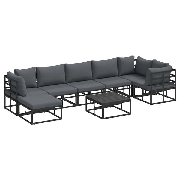 Σετ Καναπέ Κήπου με μαξιλάρι 8 pcs Μαύρο Αλουμίνιο