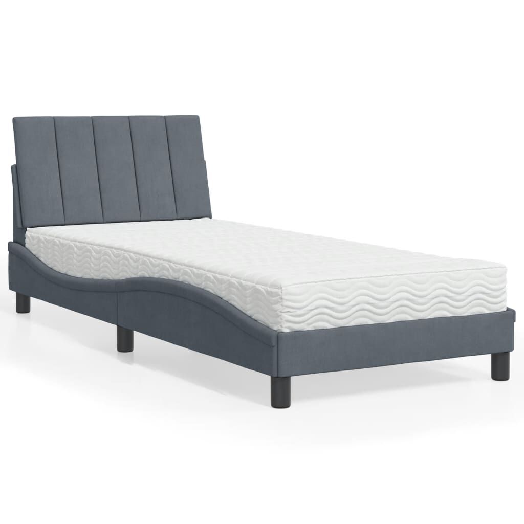 vidaXL Κρεβάτι με Στρώμα Σκούρο Γκρι 90x190 εκ. Βελούδινο