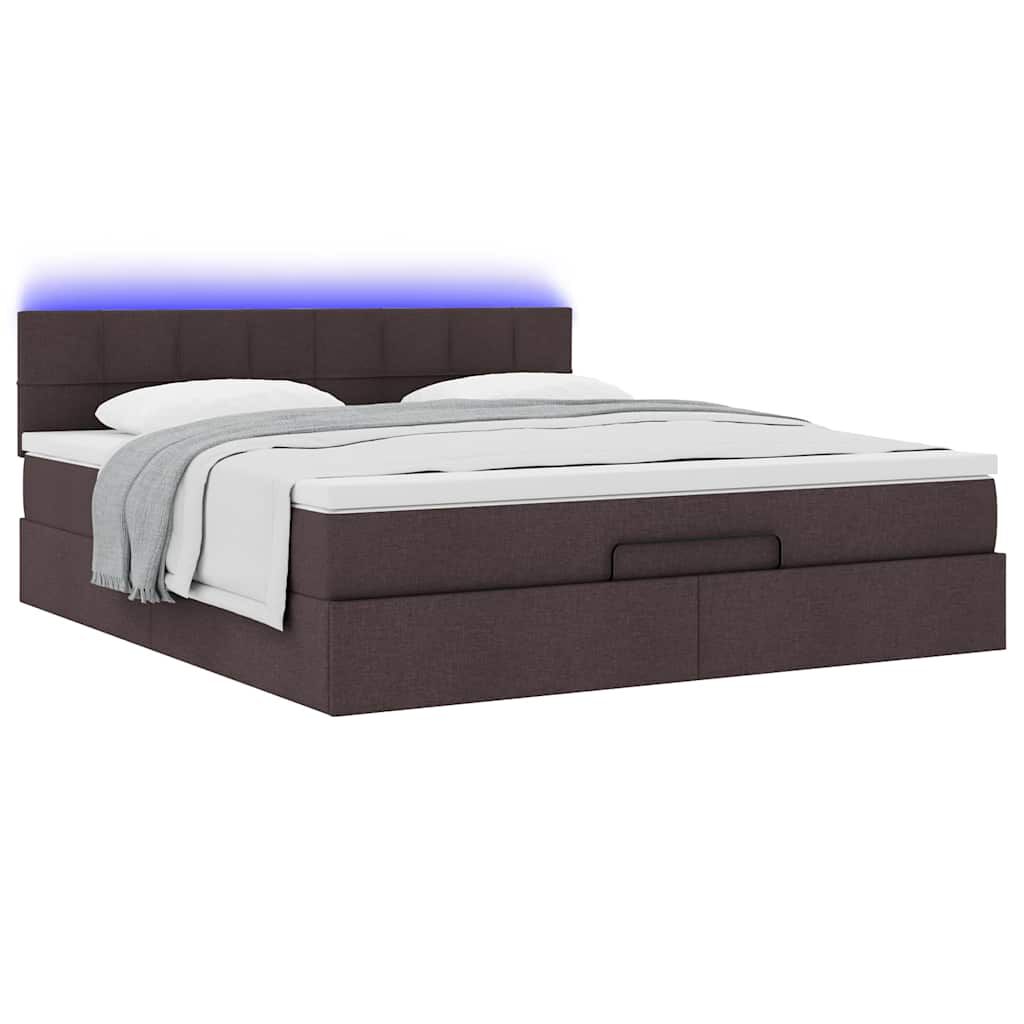 vidaXL Οθωμανικό κρεβάτι με στρώμα & LEDs Σκούρο καφέ 180x200cm ύφασμα