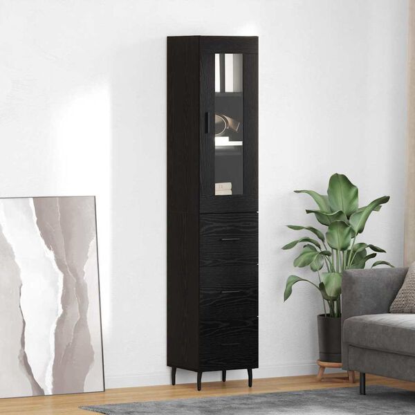 vidaXL Highboard &Mu;&alpha;ύ&rho;&eta; &Omicron;&xi;&upsilon;ά 34,5 x 34 x 180 &epsilon;&kappa;. &Epsilon;&pi;&epsilon;&xi;&epsilon;&rho;&gamma;&alpha;&sigma;&mu;έ&nu;&omicron; &xi;ύ&lambda;&omicron;