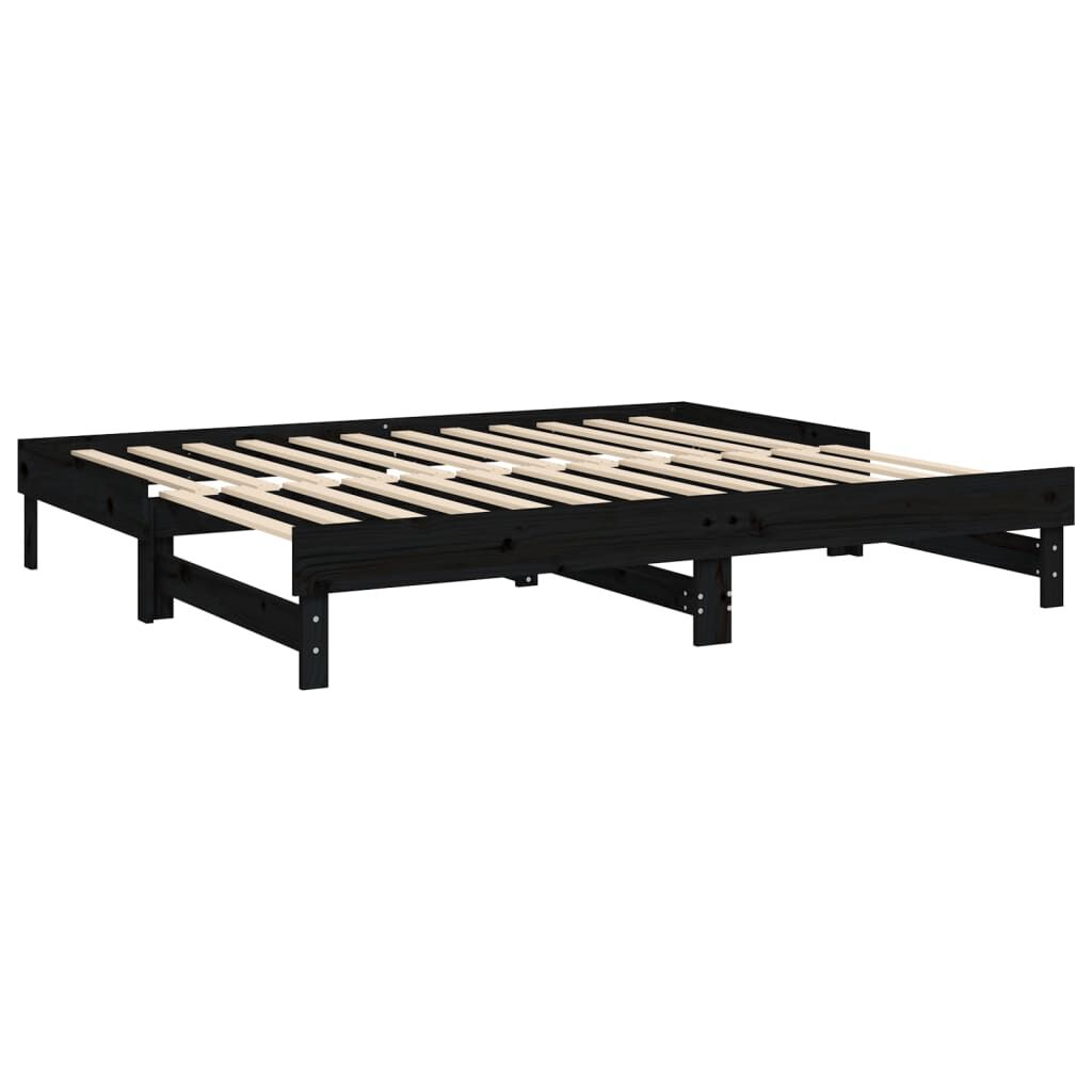 vidaXL Καναπές Κρεβάτι Συρόμενος Μαύρος 2x(100x200)εκ. από Μασίφ Πεύκο