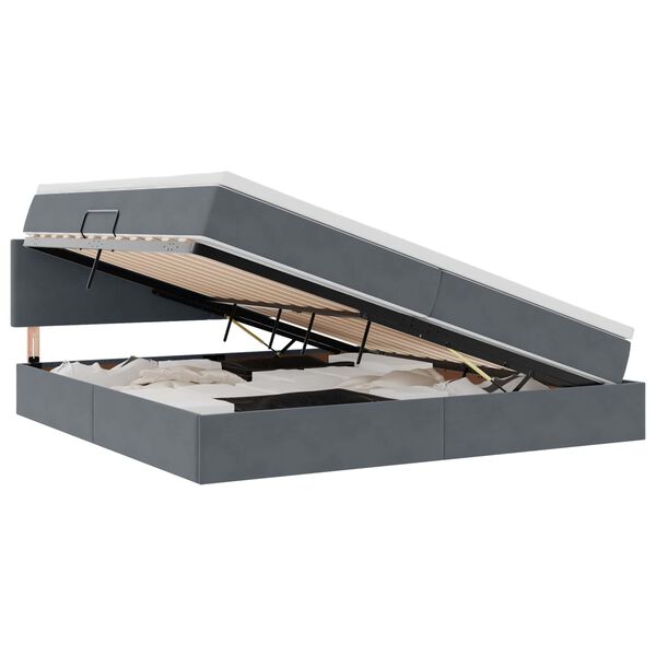 vidaXL Κρεβάτι Αποθήκης με στρώμα Σκούρο Γκρι 200 x 200 cm Βελούδο