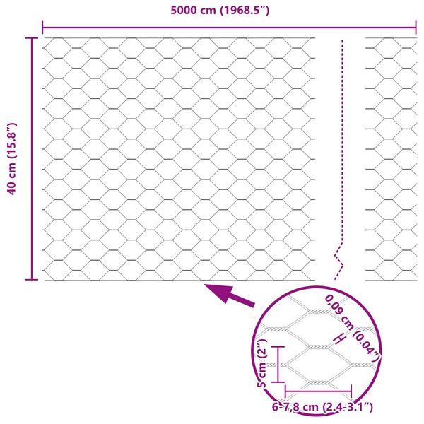 vidaXL Εξάγωνος Φράχτης Γκρίζος Πράσινο 0.4 x 50 μ. Ατσάλι