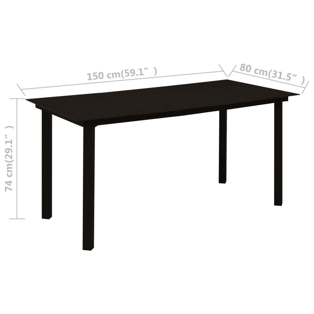 vidaXL Τραπεζαρία Κήπου Μαύρη 150 x 80 x 74 εκ. από Ατσάλι / Γυαλί