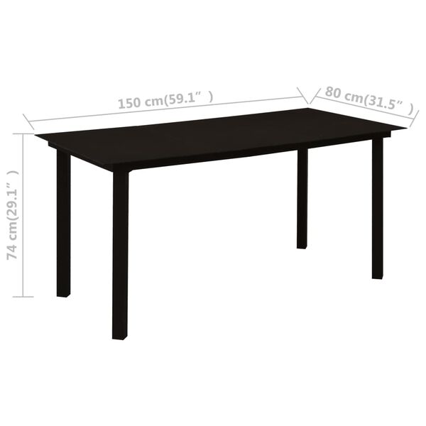 vidaXL Τραπεζαρία Κήπου Μαύρη 150 x 80 x 74 εκ. από Ατσάλι / Γυαλί