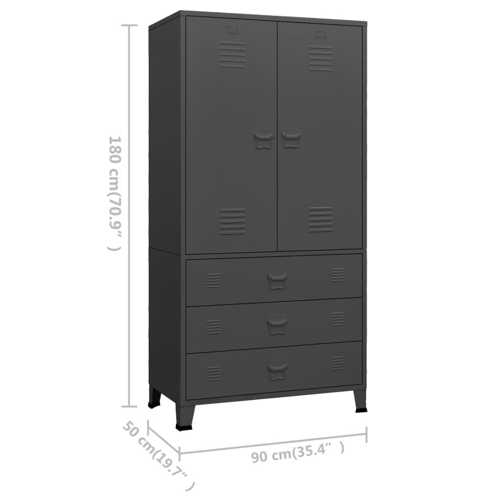 vidaXL Ντουλάπα Βιομηχανική Ανθρακί 90 x 50 x 180 εκ. Μεταλλική